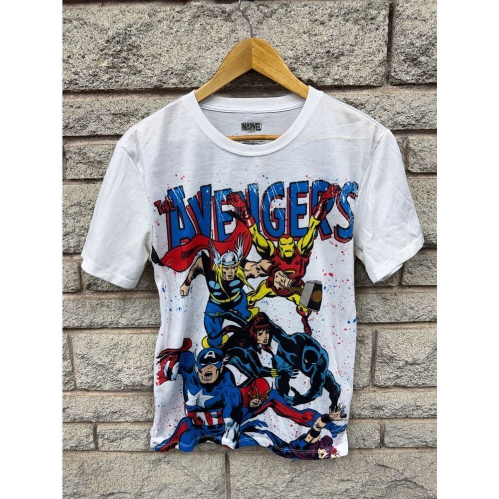 Marvel White Avengers Graphic Tee with Red, Blue & Yellow Print